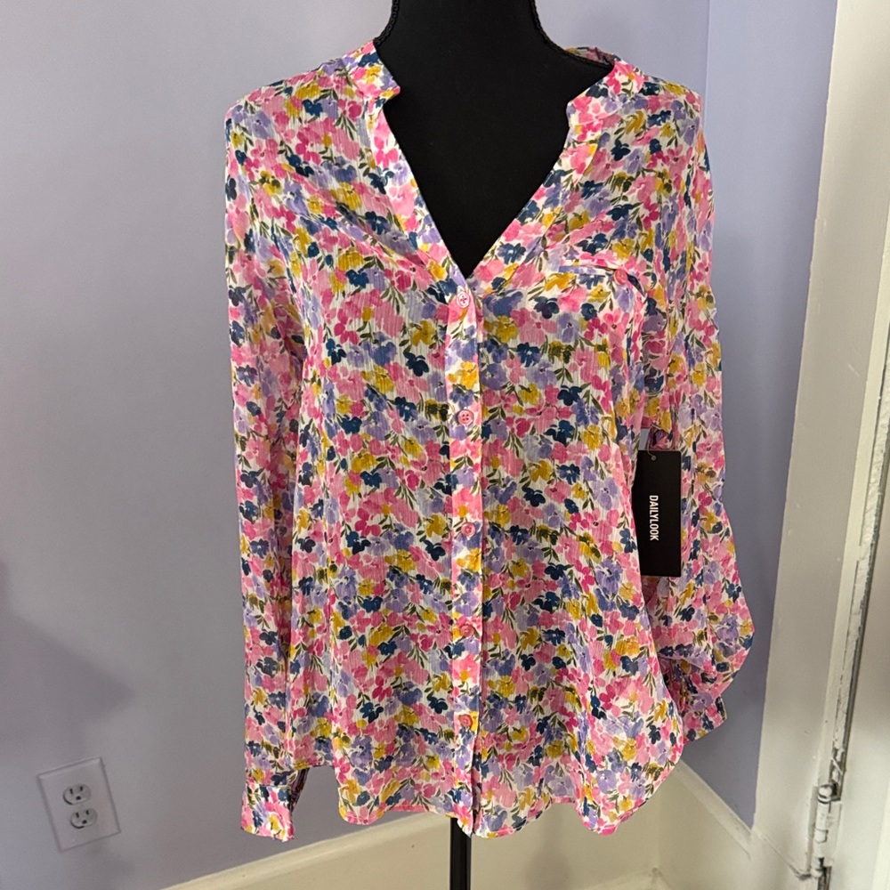 Kut from the Kloth Pink Multicolor Floral Blouse